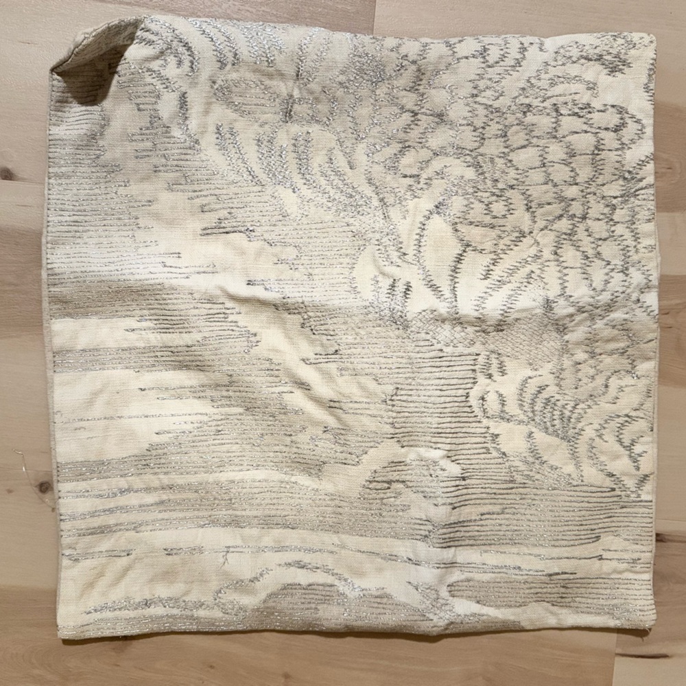 west elm cotton linen cream & embroidered pillow cover 18.5”x18.5”